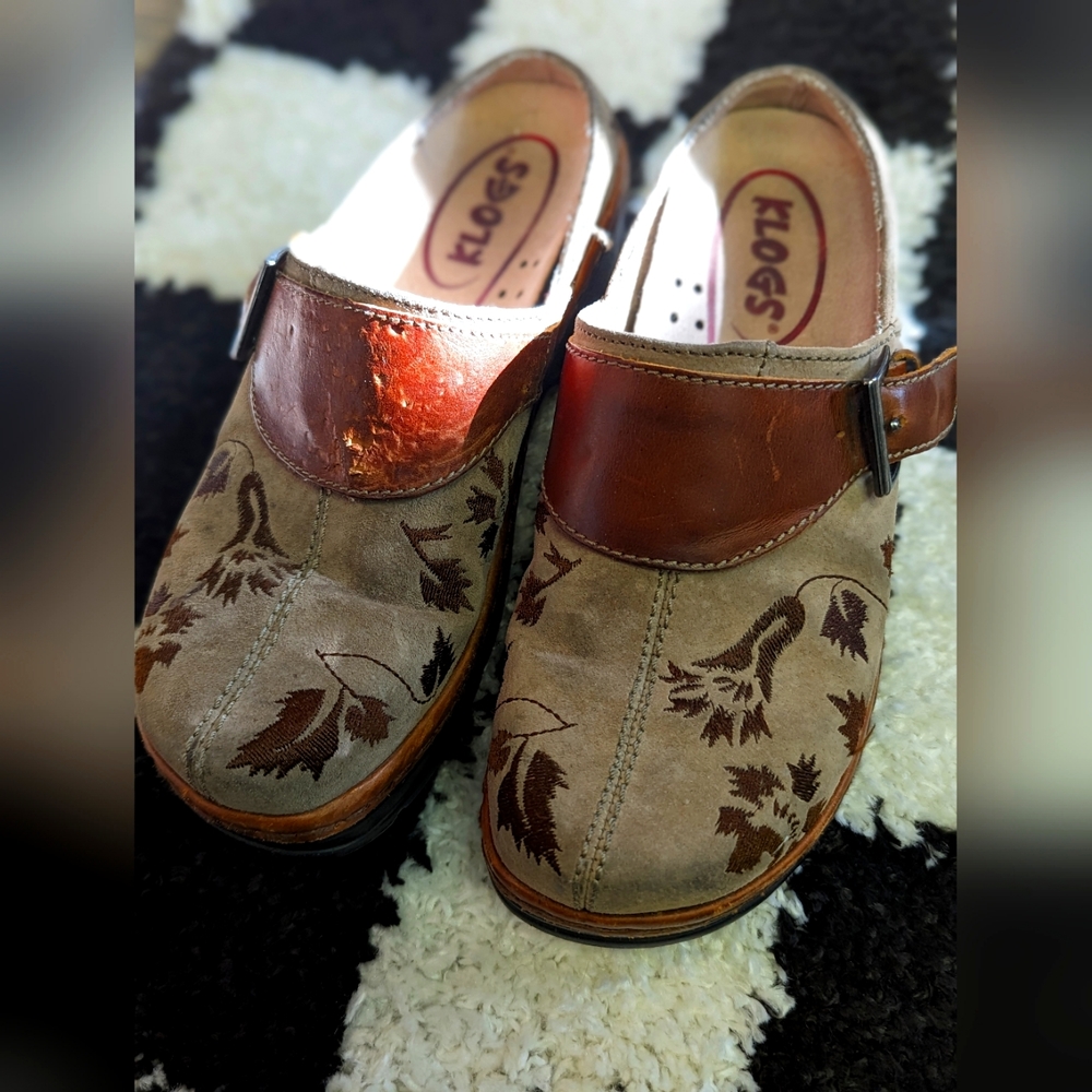 KLOGS BROWN EMBROIDERY SHOE 6.5